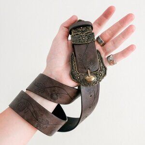 y2k style brown american western floral engraved belt